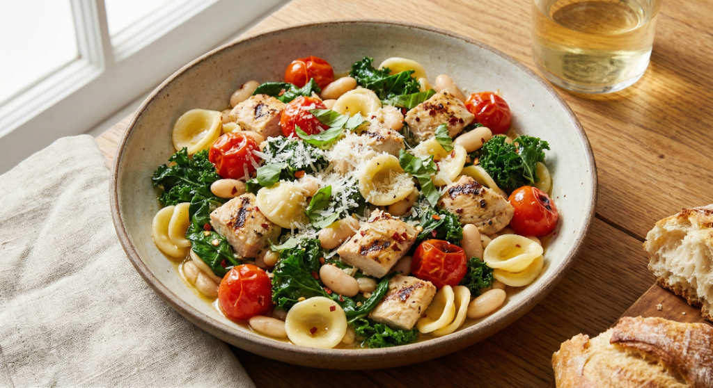 Pasta with Greens, Beans, and Chicken