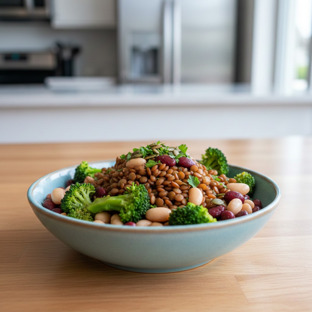 Belching, gas and bloating: Tips for reducing them at Home : Bowl of healthy but gas-inducing foods like lentils, broccoli, and beans.