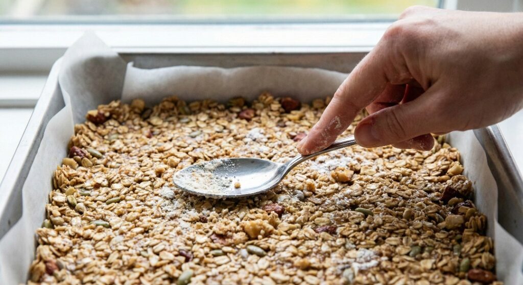 The Ultimate Healthy Flapjack Recipe: Fuel Your Body & Shed Pounds - Pressing the flapjack mixture into the baking tin to ensure they don't crumble.