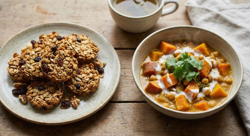 A plate of crispy Chicharron de Avena served alongside a vibrant dinner dish.