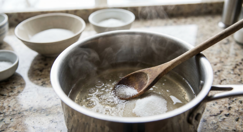 Rice vinegar, sugar, and salt in a small saucepan for sushi rice seasoning